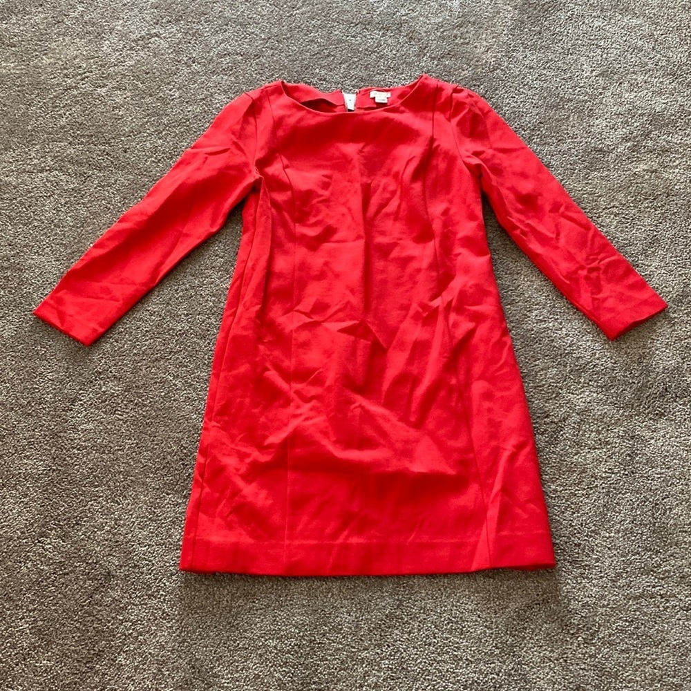 J. Crew Red Sheath Dress Long Sleeve Crew Neck Back Zip Career Classic SIZE S